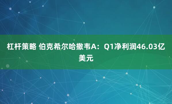 杠杆策略 伯克希尔哈撒韦A：Q1净利润46.03亿美元
